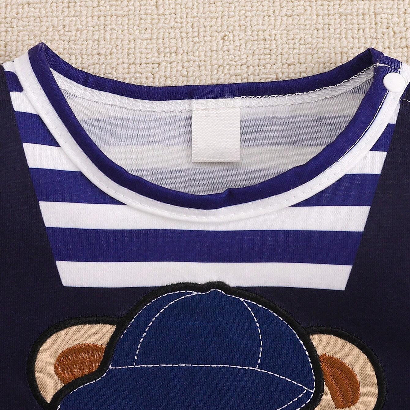 Stylish Casual Stripe Bear Printed Short Sleeve Baby Jumpsuit