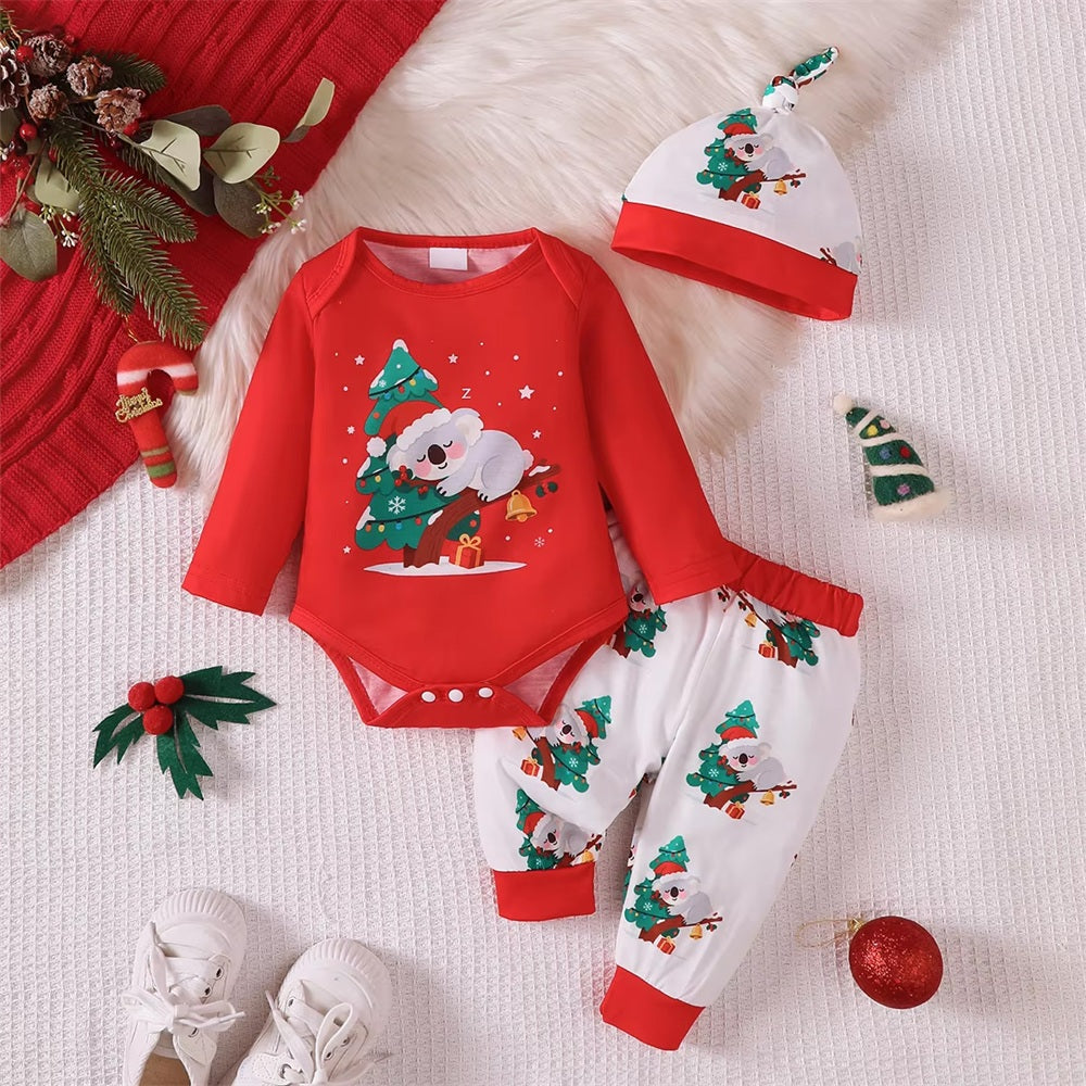 3PCS Christmas Tree Koala Print Long Sleeve Baby Set Main image