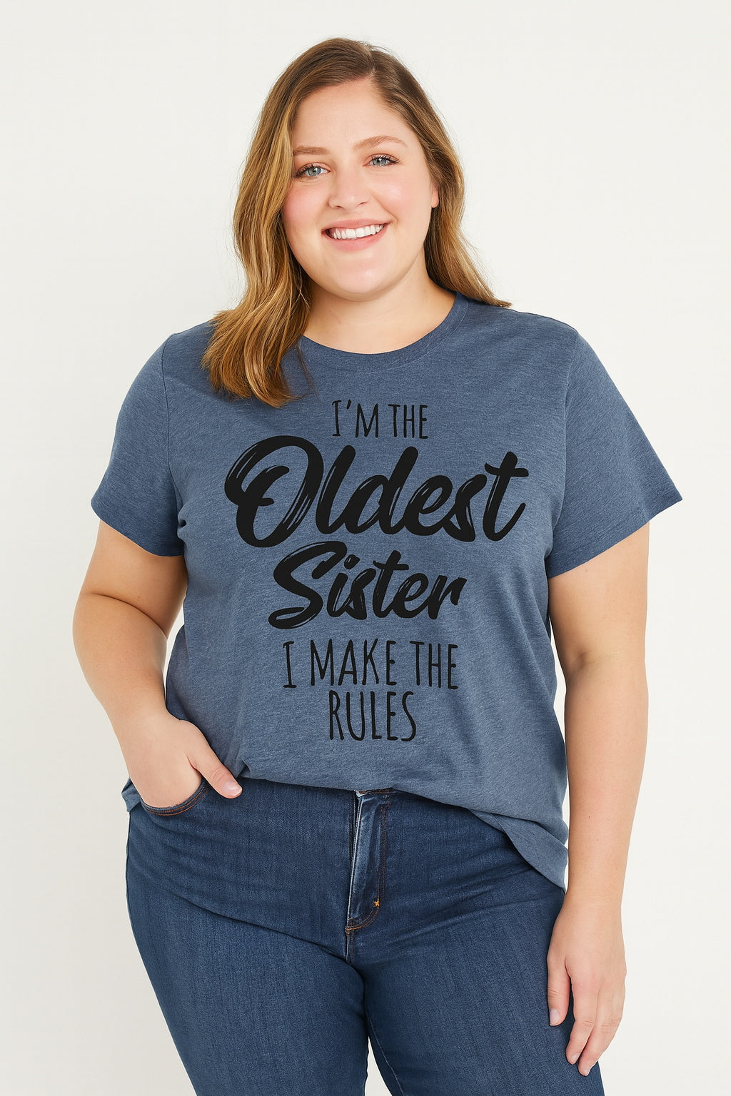 I Am The Oldest Sister Fashion Letter Print Women Slogan Plus Size T-Shirt