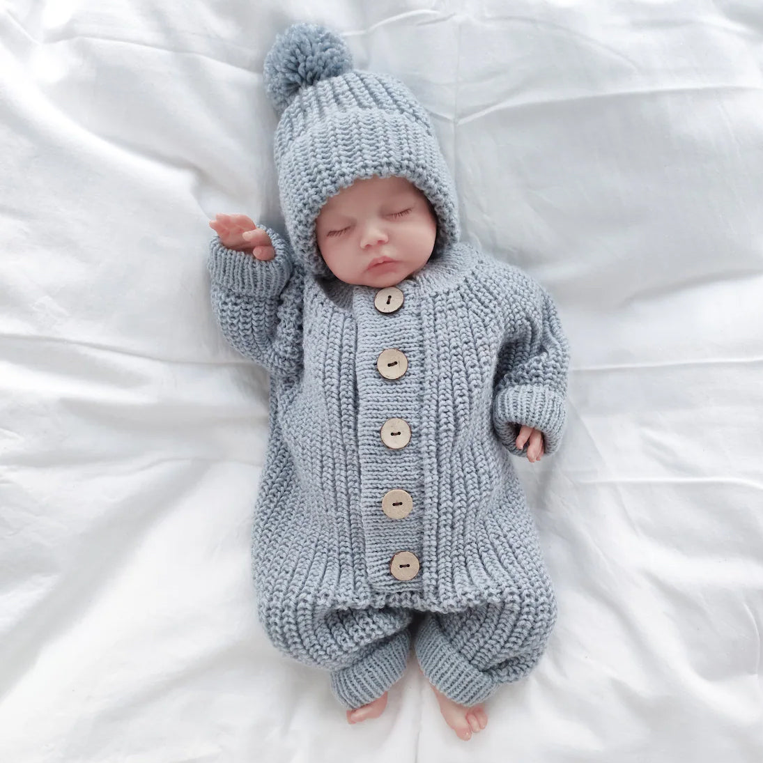 2PCS Adorable Solid Color Long Sleeve Knit Baby Jumpsuit Secondary image
