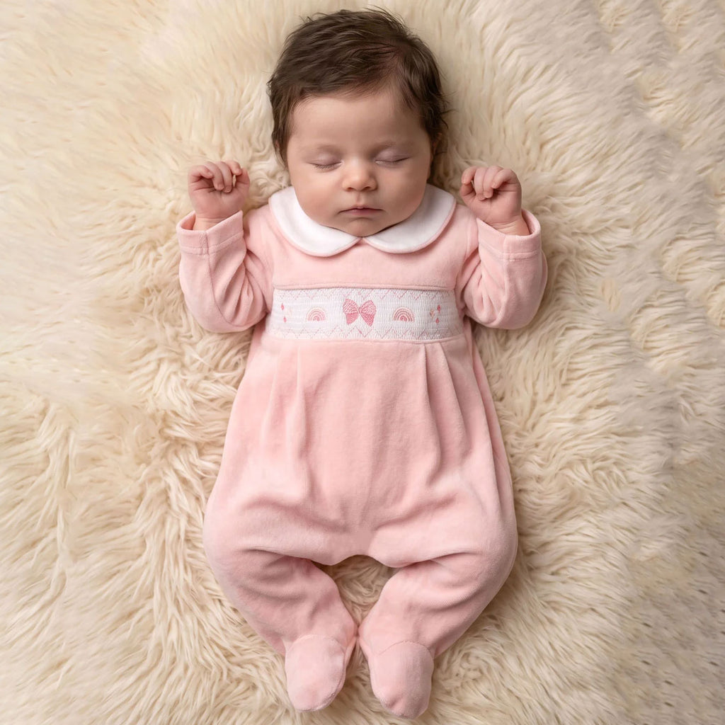 Lovely Bow Embroidery Long Sleeve Velvet Baby Jumpsuit