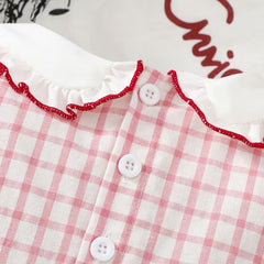 Merry Letter Santa Claus Applique Plaid Print Baby Girl Romper