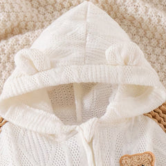 Sweet Bear Applique Long Sleeve Knitted Baby Zipper Hoodie Jumpsuit