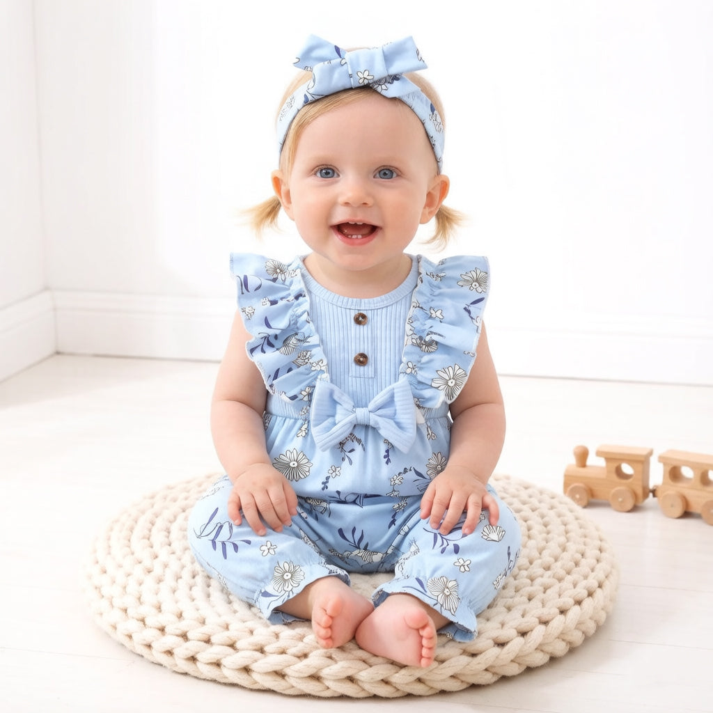Elegant Floral Printed Sleeveless Baby Jumpsuit Secondary image