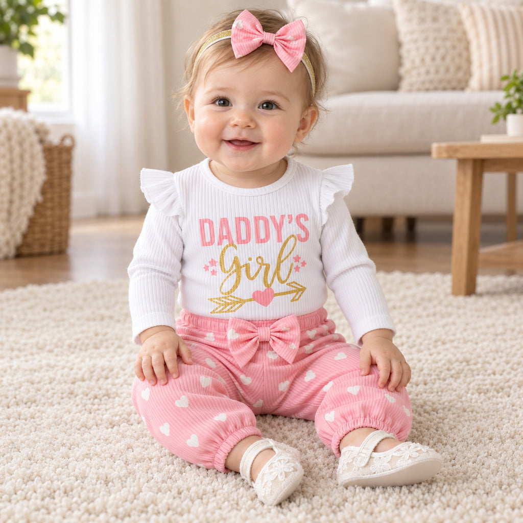 3PCS Daddy's Girl Letter Printed Long Sleeve Baby Set