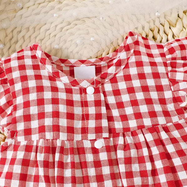 2PCS Lovely Plaid and Ladybug Printed Sleeveless Baby Jumpsuit