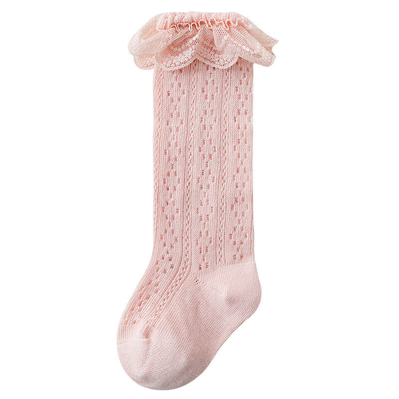 Breathable Mesh Lace Ruffle Decor Long Baby Socks