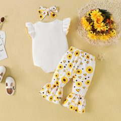 3PCS Daddy's Girl Letter Sunflower Printed Sleeveless Baby Set