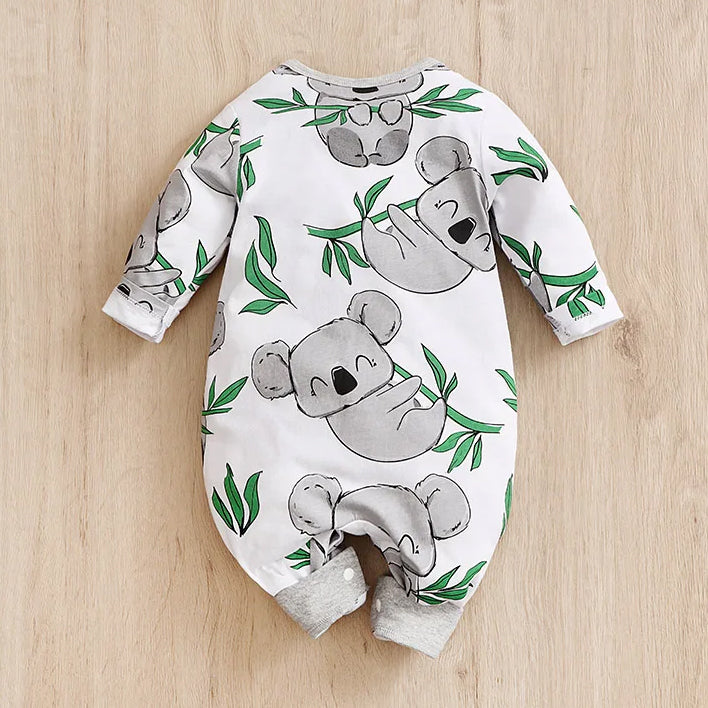 Adorable Cartoon Koala Printed Long Sleeve Baby Jumpsuit