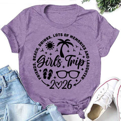 Girl's Trip 2026 Letter Print Women Slogan T-Shirt