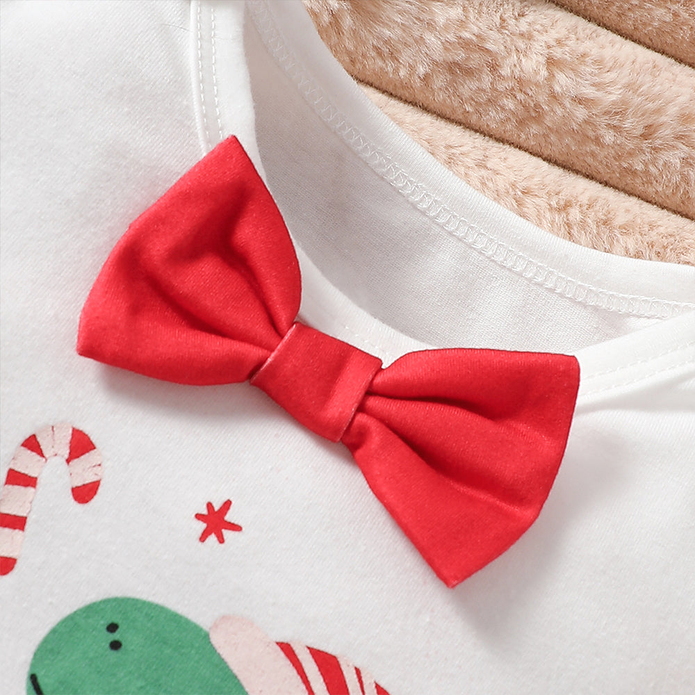 3PCS Cute Merry Christmas Letter Dinosaur Tree Print Baby Overalls Set