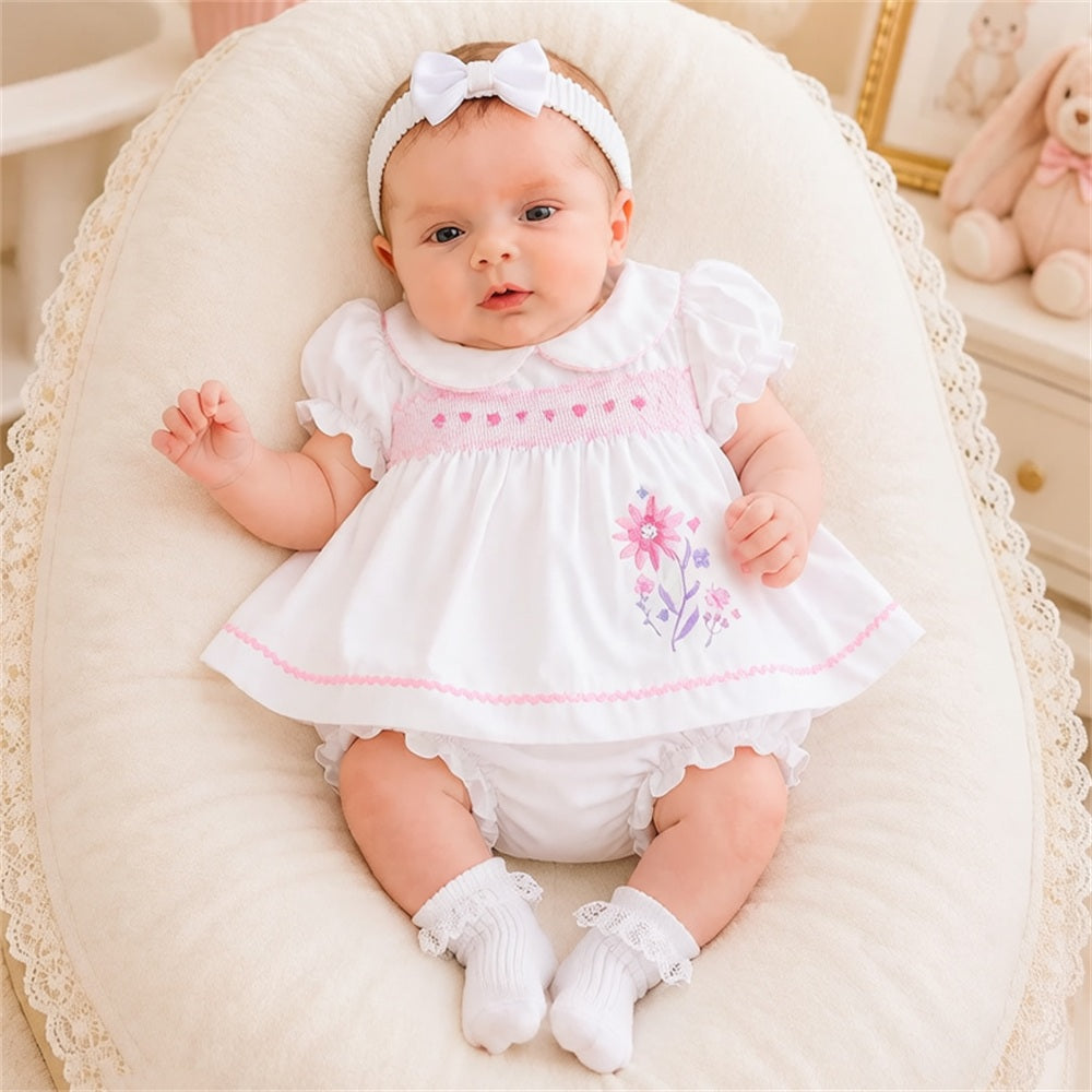 2PCS Gorgeous Short Sleeve Floral Embroidery Baby Romper Main image