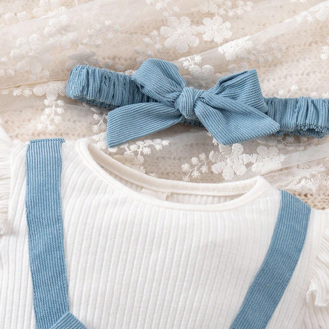 2PCS Cute Faux Two Piece Heart Embroidery Baby Girl Corduroy Jumpsuit