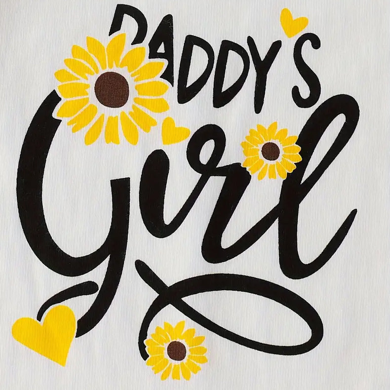 3PCS Daddy's Girl Letter Sunflower Printed Sleeveless Baby Set