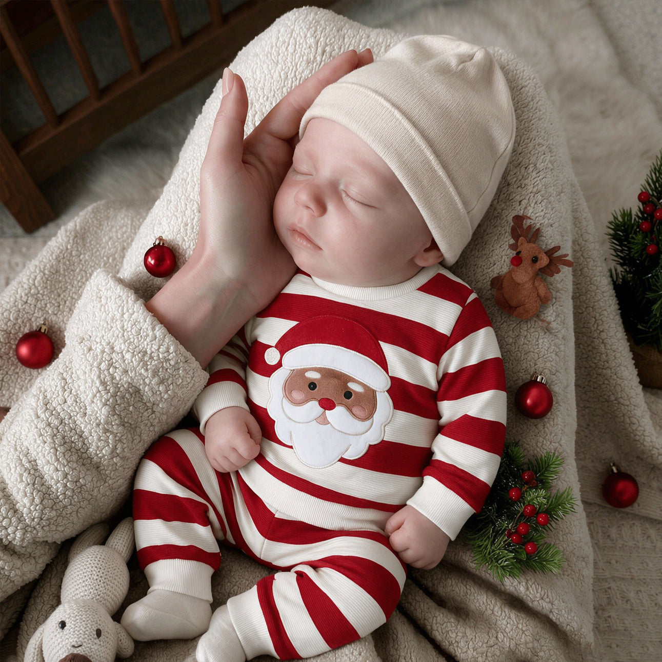 2PCS Lovely Santa Claus and Stripe Print Long Sleeve Baby Set Secondary image