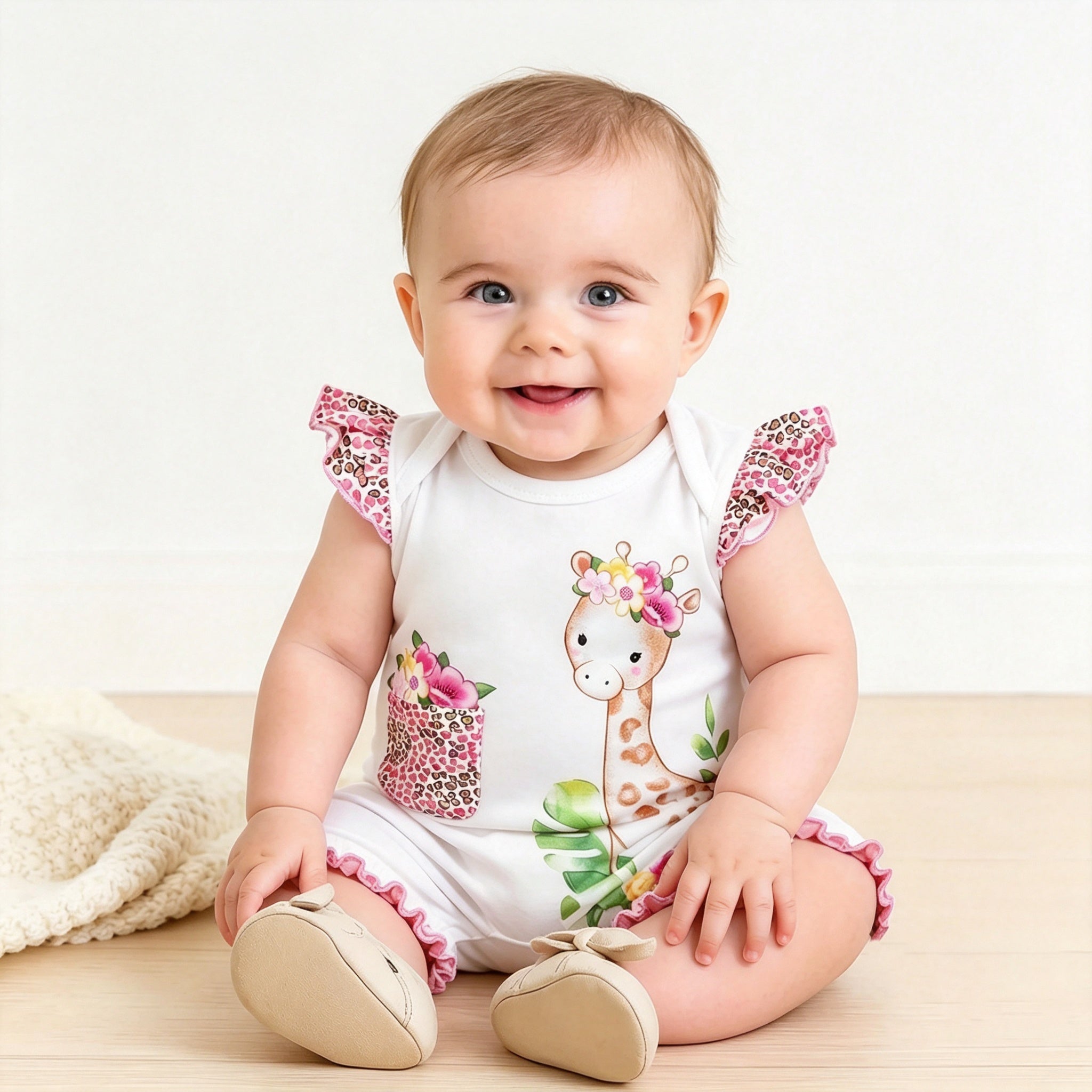 Cute Giraffe Printed Baby Jumpsuit