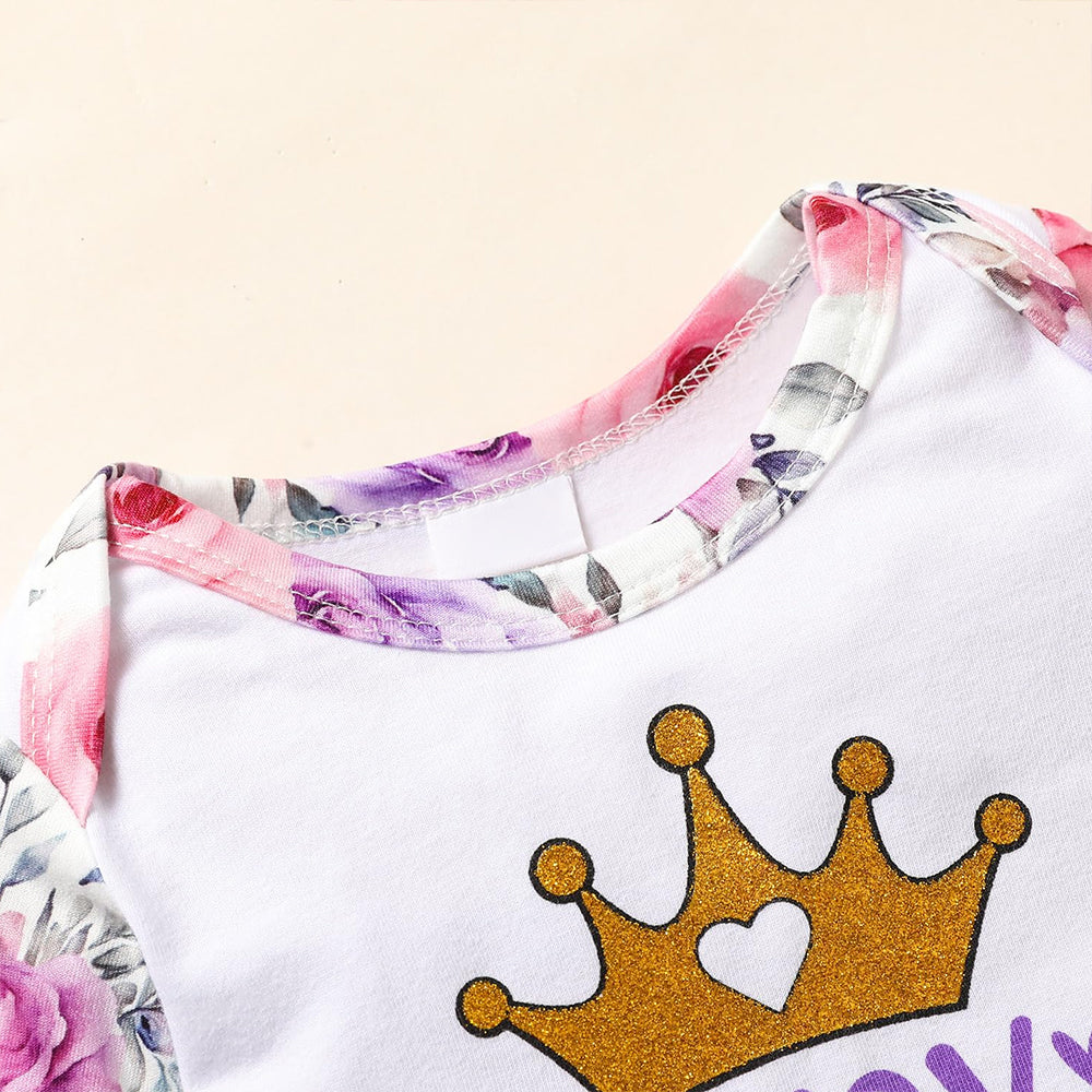 2PCS Daddy's Princess Letter Crown and Floral Print Baby Jumpsuit