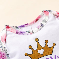 2PCS Daddy's Princess Letter Crown and Floral Print Baby Jumpsuit