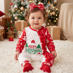 2PCS Lovely Merry Christmas Letter Holiday Print Baby Girl Jumpsuit