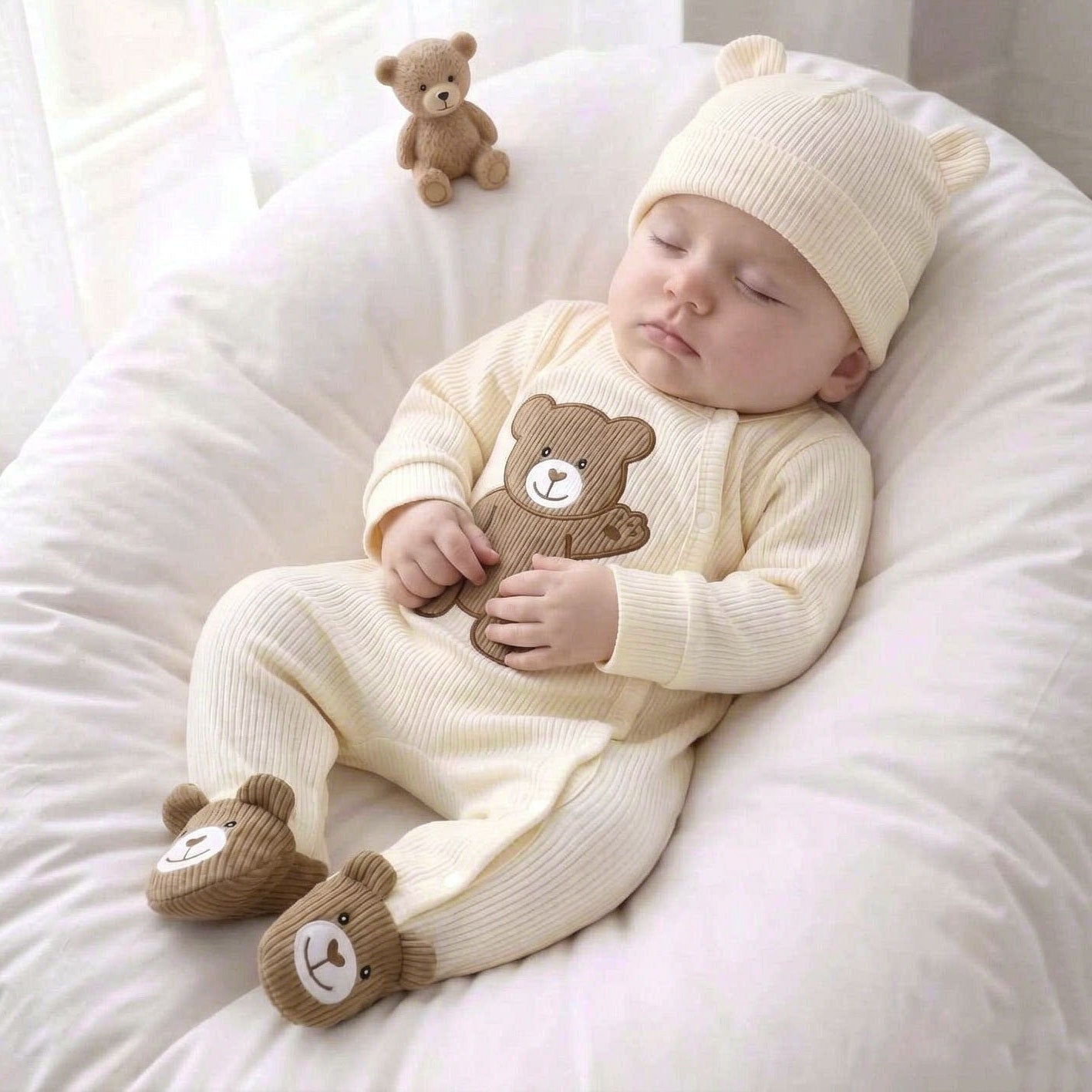 Lovely Bear Embroidered Knit Long Sleeve Baby Jumpsuit Secondary image