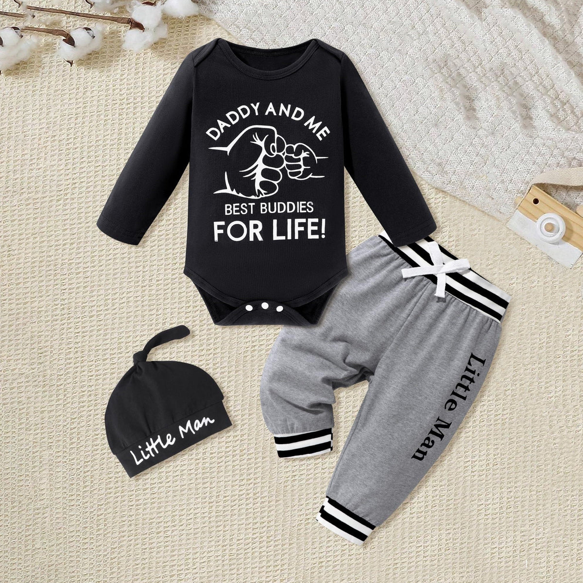 3PCS Cool Daddy And Me Best Buddies For Life Letter Printed Baby Set Main image