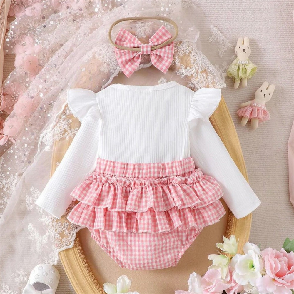 2PCS Bubbly Plaid Printed Long Sleeve Baby Romper Secondary image