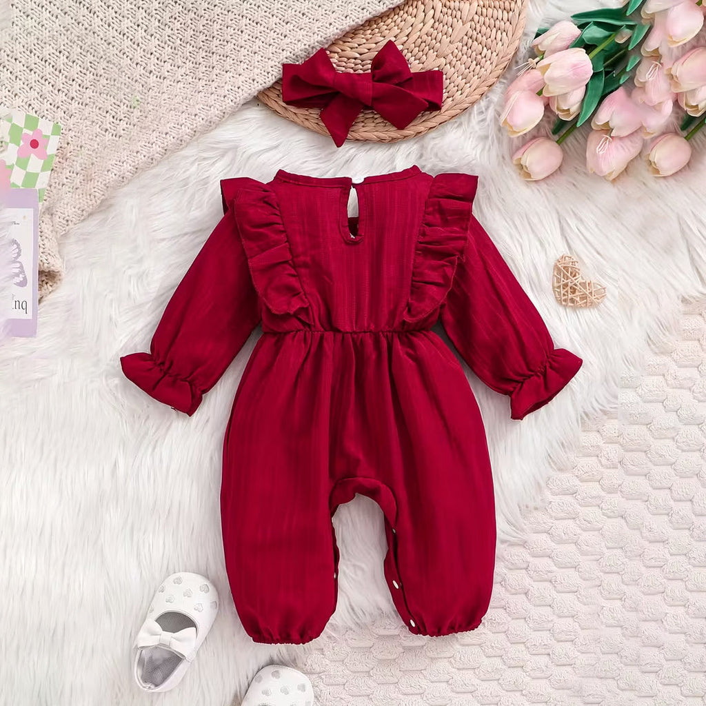 2PCS Timeless Solid Color Long Sleeve Baby Jumpsuit