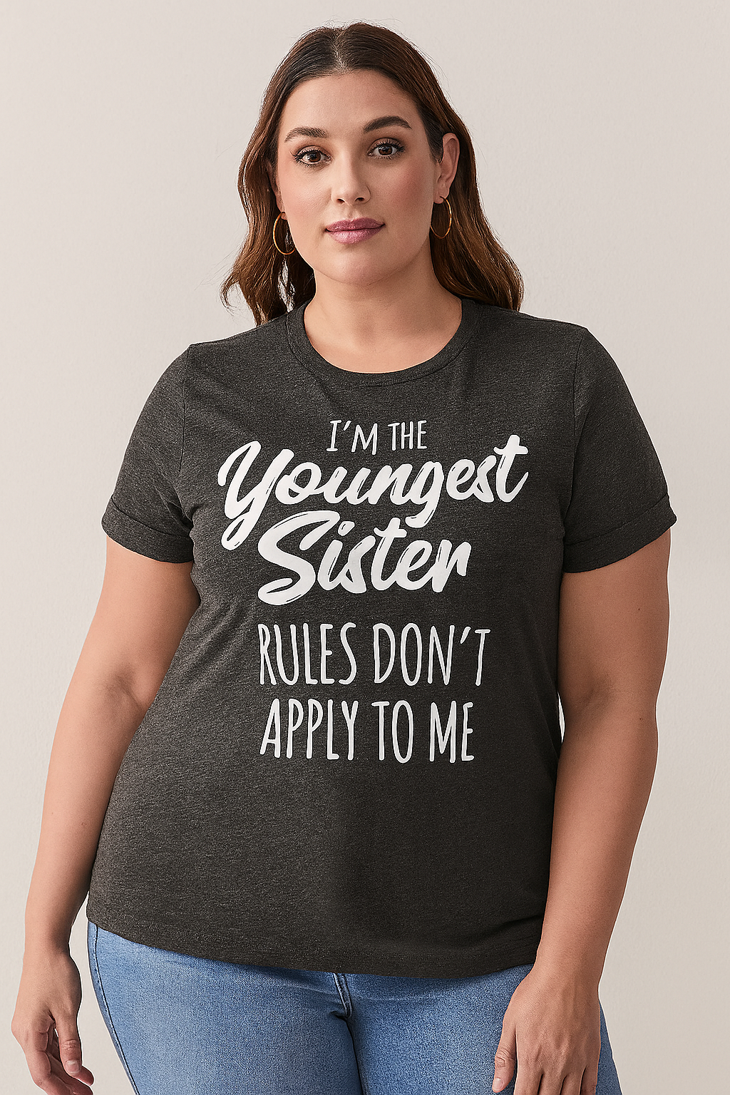 I Am The Youngest Sister Fashion Letter Print Women Slogan Plus SizeT-Shirt