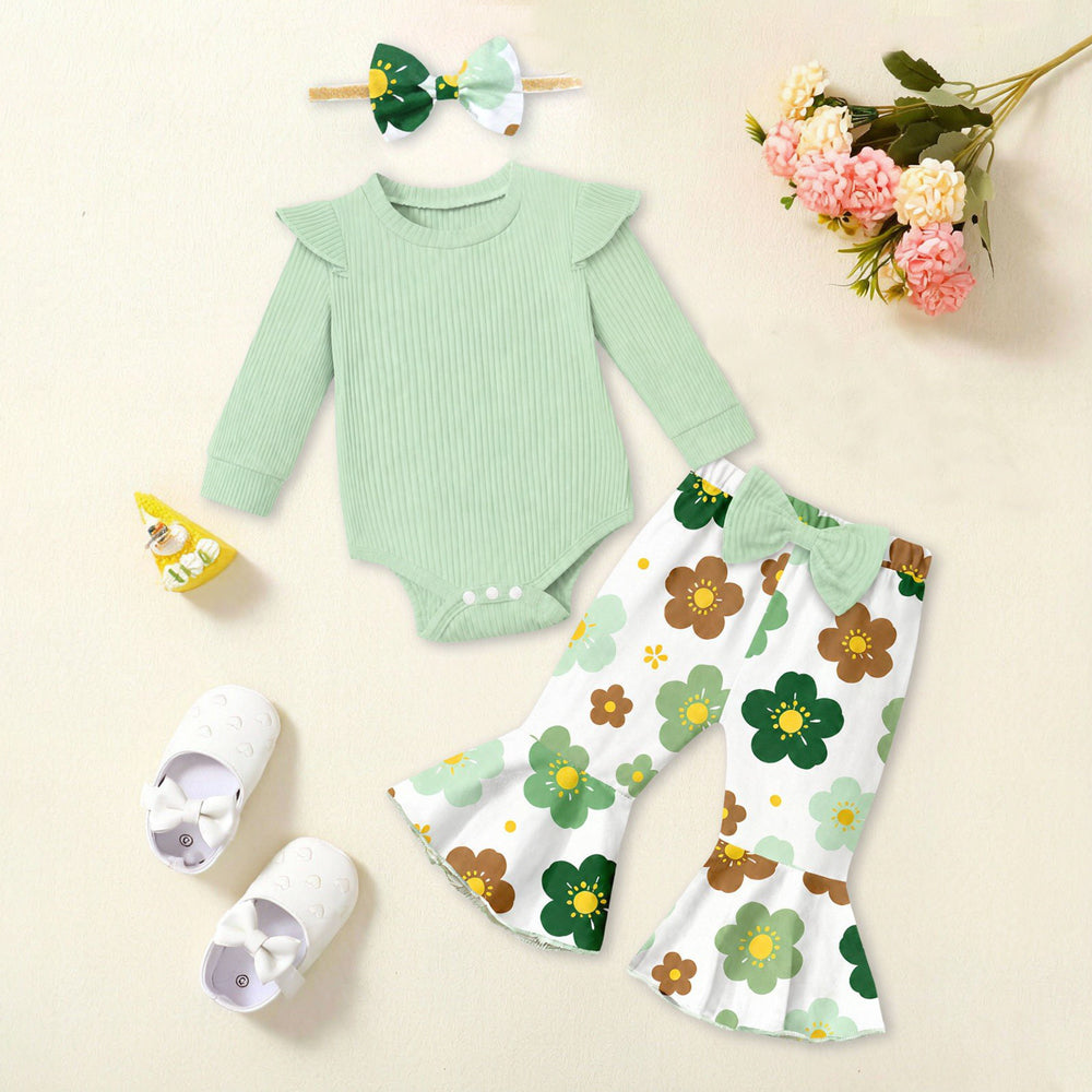 3PCS Classic Floral Print Bowknot Decor Long Sleeve Baby Set Image principale du produit