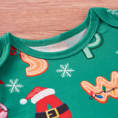 Lovely Cartoon Christmas Alphabet Print Long Sleeve Baby Jumpsuit