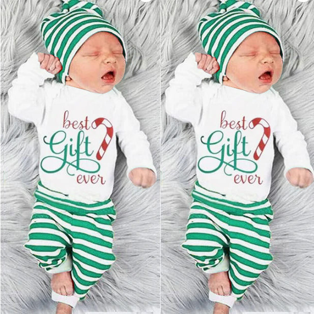 4PCS Best Gift Ever Letter Stripe Printed Baby Set Main image