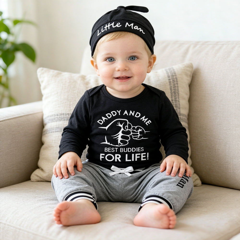 3PCS Cool Daddy And Me Best Buddies For Life Letter Printed Baby Set
