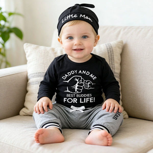 3PCS Cool Daddy And Me Best Buddies For Life Letter Printed Baby Set
