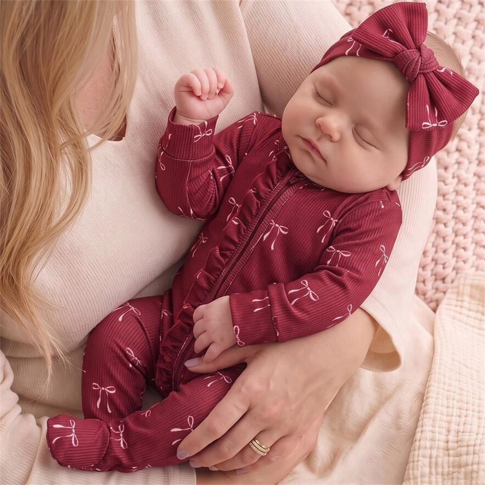 2PCS Grace Bow Print Long Sleeve Zipper Baby Jumpsuit Imagem principal do produto