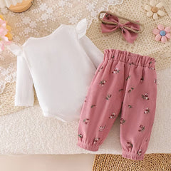 3PCS Chic Daddy's Little Girl Letter Embroidered Floral Printed Baby Set