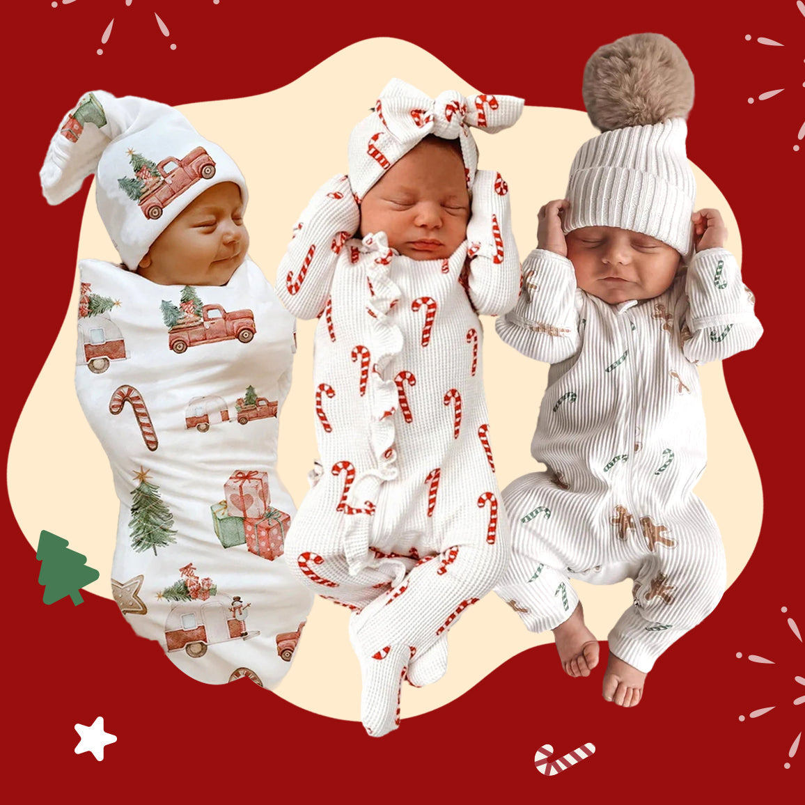 5PCS Christmas Candy Printed Clothing Baby Set