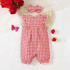 2PCS Lovely Plaid and Ladybug Printed Sleeveless Baby Jumpsuit