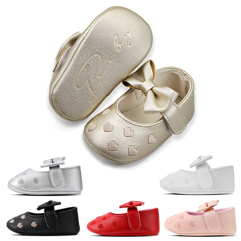 Embroidered Heart Bow Soft Sole Baby Prewalker Shoes Main image