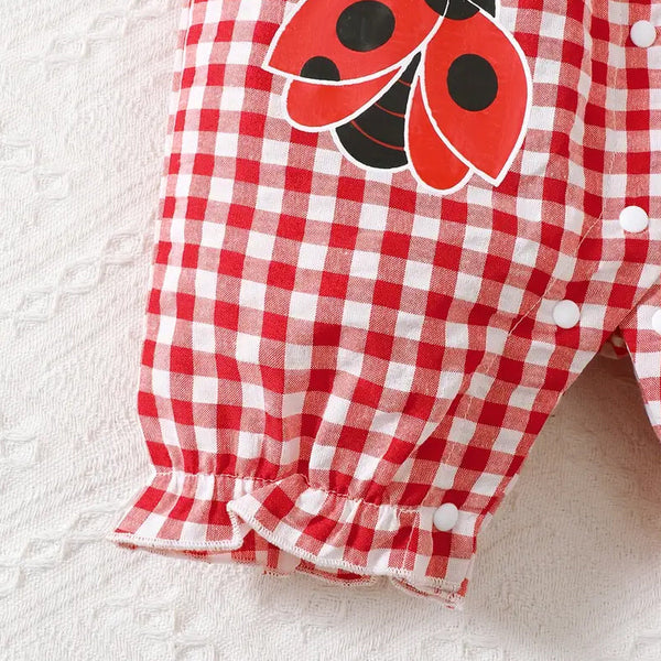 2PCS Lovely Plaid and Ladybug Printed Sleeveless Baby Jumpsuit