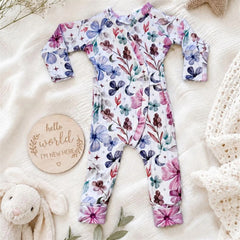 Romantic Floral Printed Long Sleeve Baby Jumpsuit