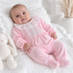 Sweet Color Block Ruffle Decor Long Sleeve Baby Jumpsuit