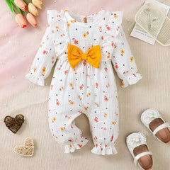 Sweet Baby Girl Ditsy Floral Printed Ruffle Long Sleeve Jumpsuit