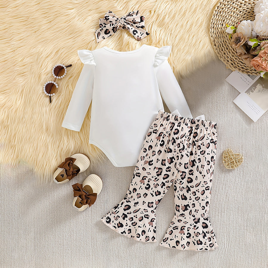 3PCS Daddy's Girl Letter Leopard Printed Long Sleeve Baby Set