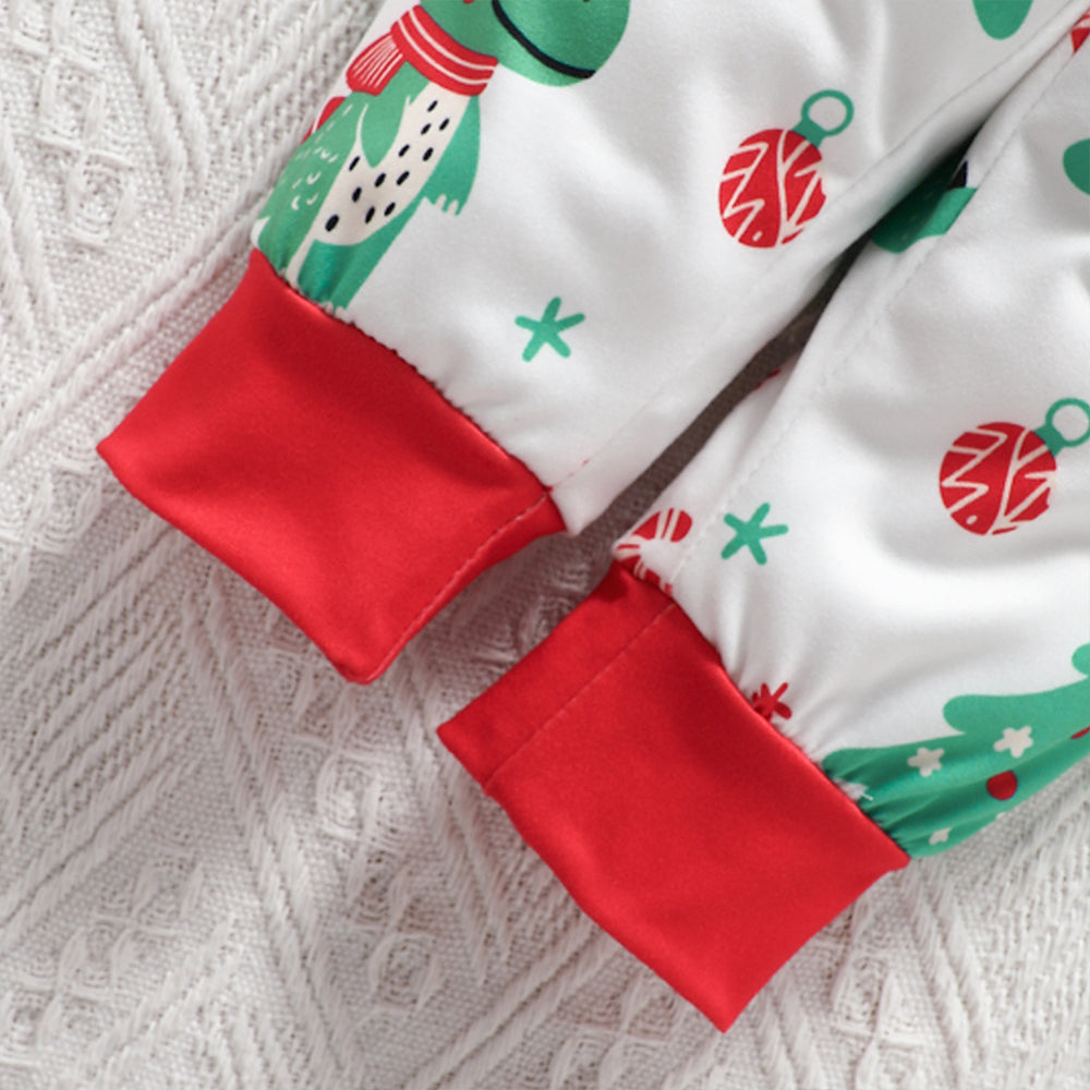 3PCS Cute Merry Christmas Letter Dinosaur Tree Print Baby Overalls Set