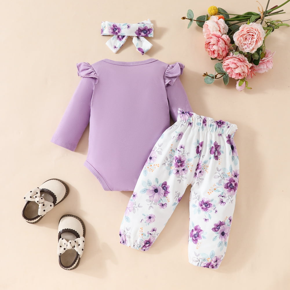 3PCS I'M My Daddy's Girl Letter Floral Printed Long Sleeve Baby Set Image secondaire du produit