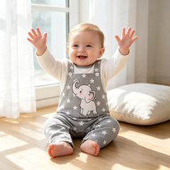 Lovely Letter and Elephant Stars Print Faux Layer Baby Jumpsuit
