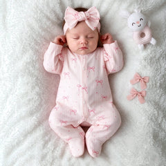 2PCS Dreamy Bow Printed Long Sleeve Baby Jumpsuit