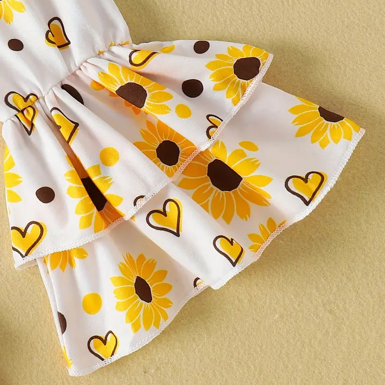 3PCS Daddy's Girl Letter Sunflower Printed Sleeveless Baby Set