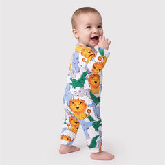 Adorable Lion Elephant Print Long Sleeve Baby Jumpsuit