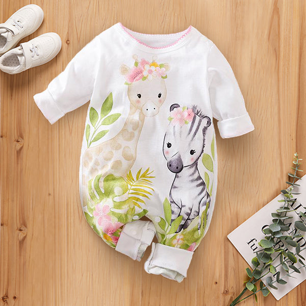 Sweet Giraffe And Zebra Printed Baby Jumpsuit Main image